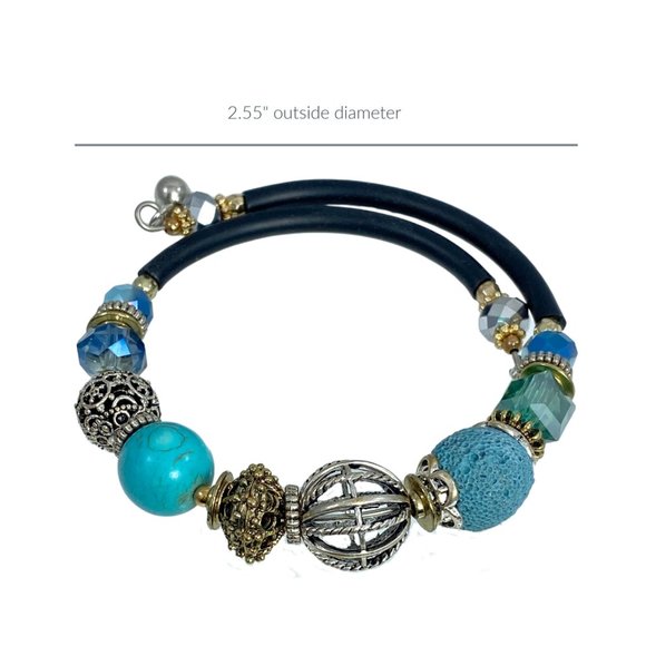 Beaded Wrap Bangle Bracelet Turquoise Handmade - Picture 4 of 6
